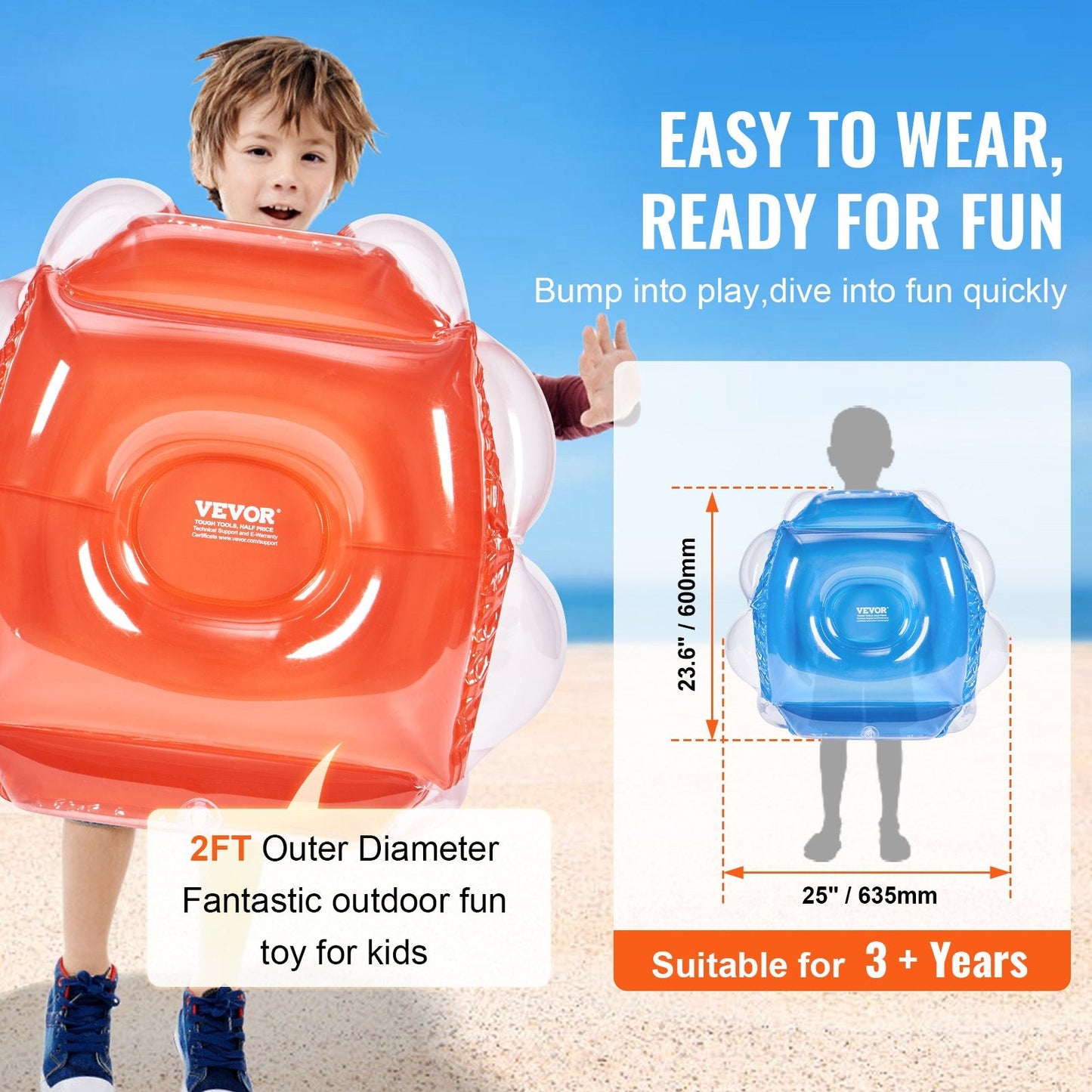 Inflatable 0.6M Sumo Zorb Balls for Kids - 2-Pack, Durable Outdoor Fun Toy