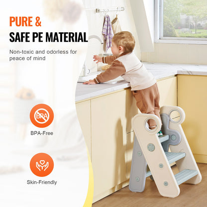 VEVOR Toddler Step Stool, Adjustable 3 Step to 2-Step Kids Kitchen Stool Helper,