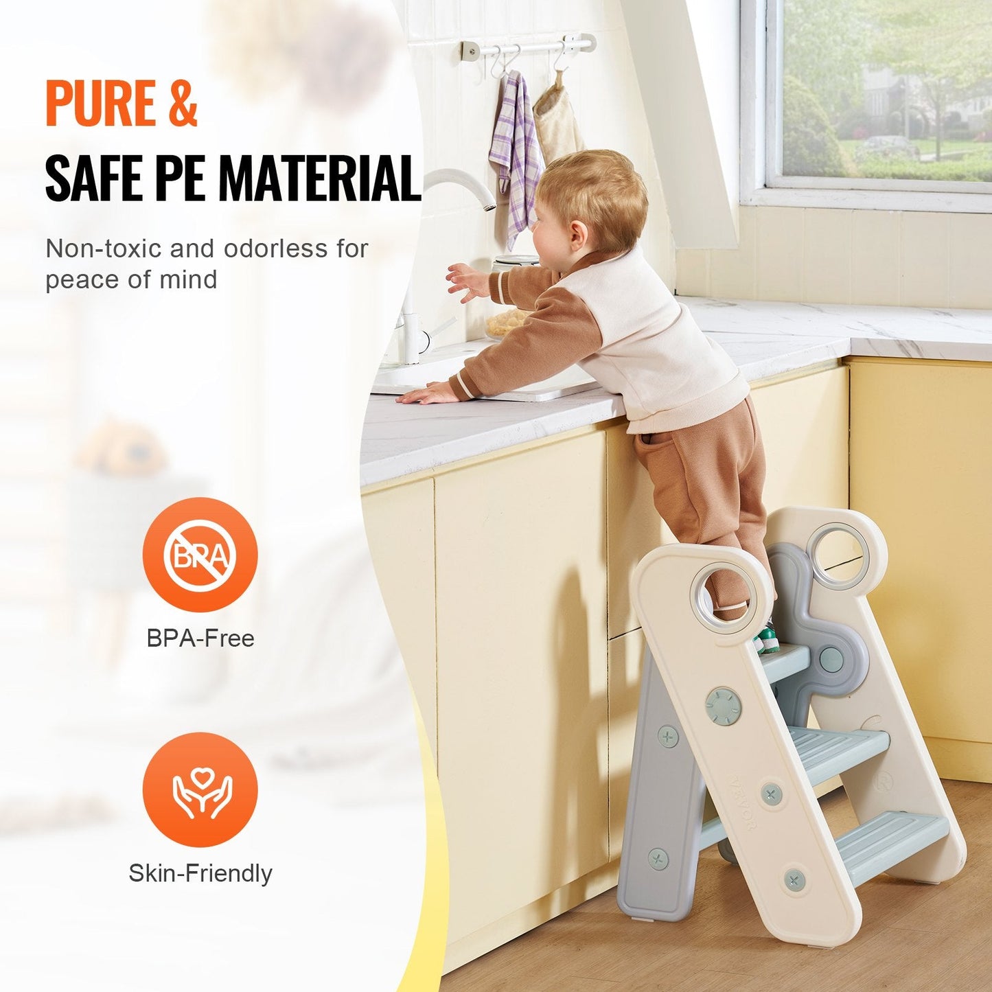 Adjustable 2-to-3 Step Toddler Stool for Kitchen & Bathroom, Foldable, Blue