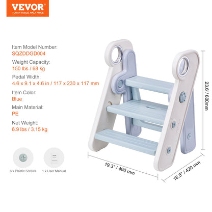 VEVOR Toddler Step Stool, Adjustable 3 Step to 2-Step Kids Kitchen Stool Helper,