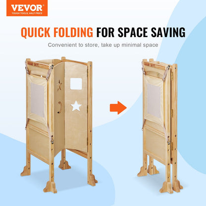 Foldable Wooden Toddler Step Stool with Adjustable Height and Safety Features