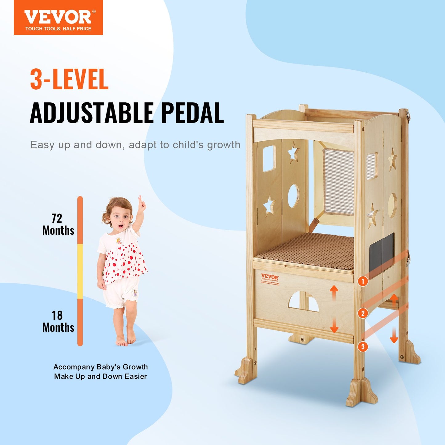 VEVOR Tower Step Stool for Kids and Toddlers, Foldable Toddler Kitchen Stool Helper