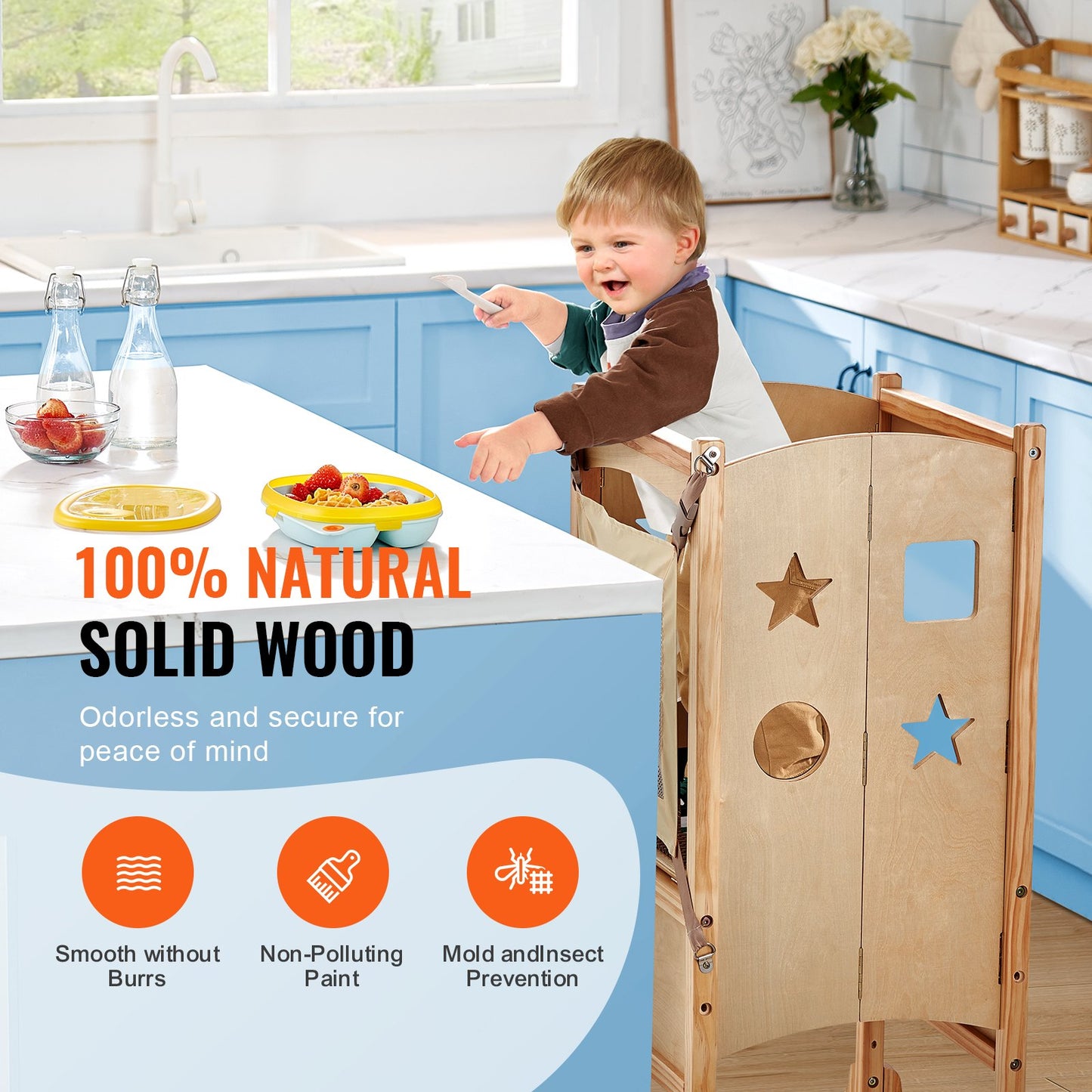 VEVOR Tower Step Stool for Kids and Toddlers, Foldable Toddler Kitchen Stool Helper