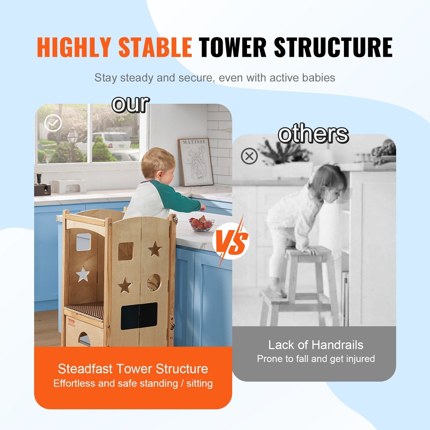 Foldable Wooden Toddler Step Stool with Adjustable Height and Safety Features