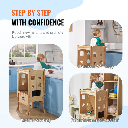 VEVOR Tower Step Stool for Kids and Toddlers, Foldable Toddler Kitchen Stool Helper