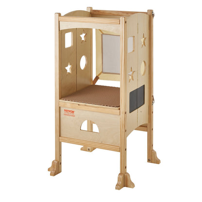 Foldable Wooden Toddler Step Stool with Adjustable Height and Safety Features