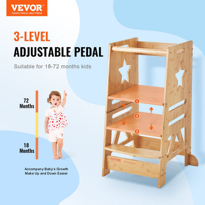 VEVOR Tower Step Stool for Kids and Toddlers, 3-Level Height Adjustable Toddler
