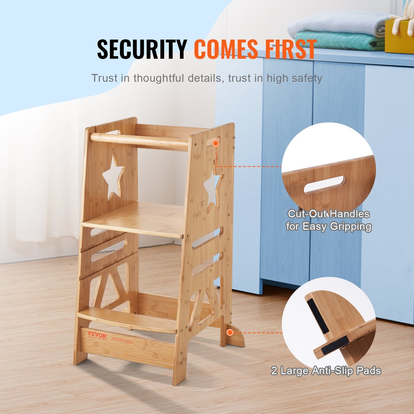 VEVOR Tower Step Stool for Kids and Toddlers, 3-Level Height Adjustable Toddler