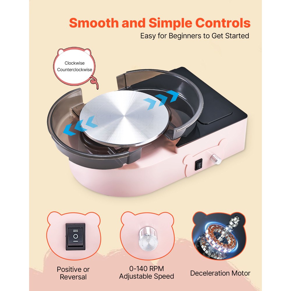 Mini Pottery Wheel Electric Clay Wheel for Kids and Adults 158 mm Pink
