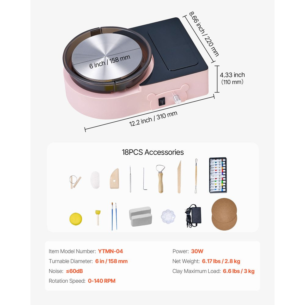 Mini Pottery Wheel Electric Clay Wheel for Kids and Adults 158 mm Pink
