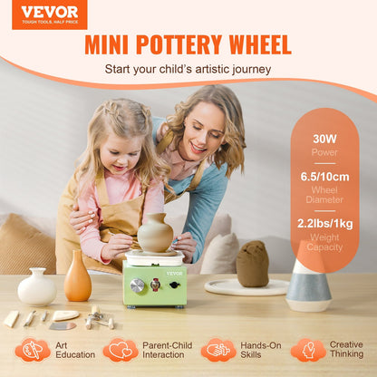 Green Electric Pottery Wheel - 10cm Wheel, 1kg Capacity, 0-320 RPM Speed