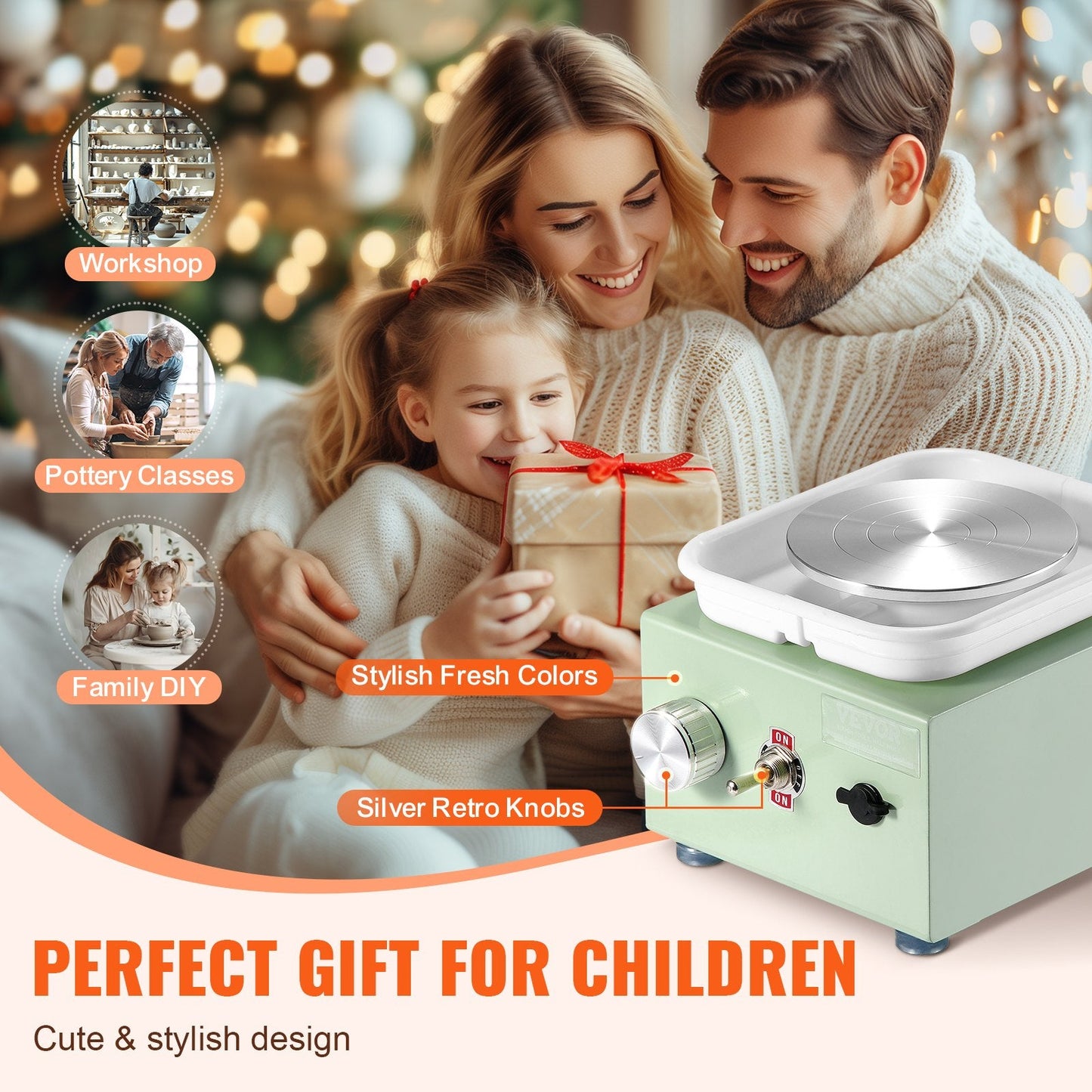 Green Electric Pottery Wheel - 10cm Wheel, 1kg Capacity, 0-320 RPM Speed