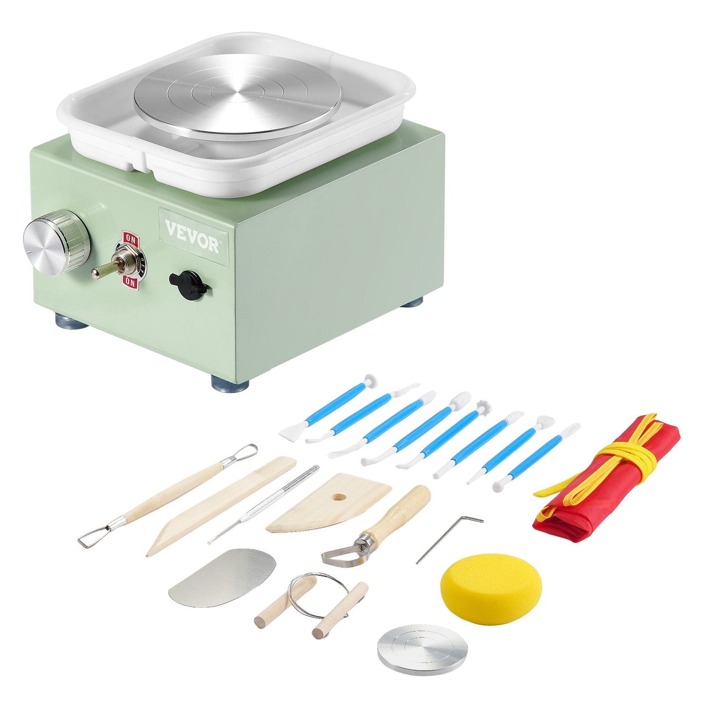 Green Electric Pottery Wheel - 10cm Wheel, 1kg Capacity, 0-320 RPM Speed