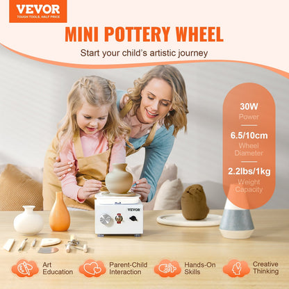 Compact Electric Pottery Wheel, 0-320 RPM, 10 cm Wheel, White, 1 kg Capacity