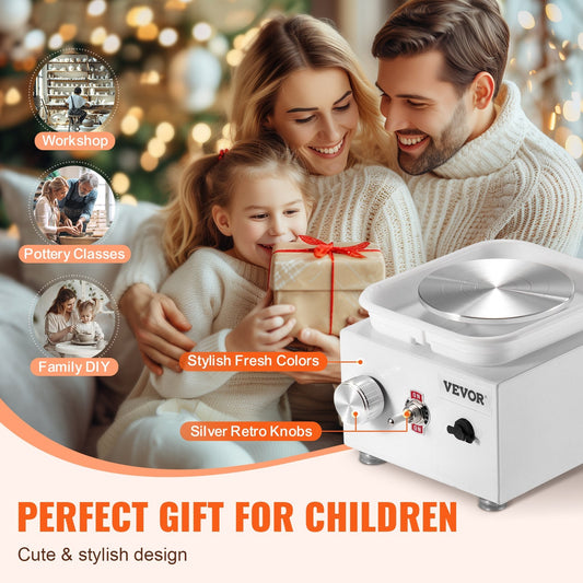Compact Electric Pottery Wheel, 0-320 RPM, 10 cm Wheel, White, 1 kg Capacity