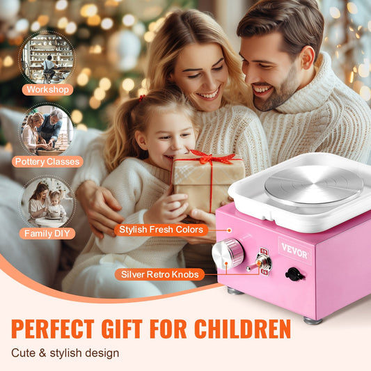 Pink Mini Electric Pottery Wheel, 30W, 0-320 RPM, Ideal for Parent-Child Activities