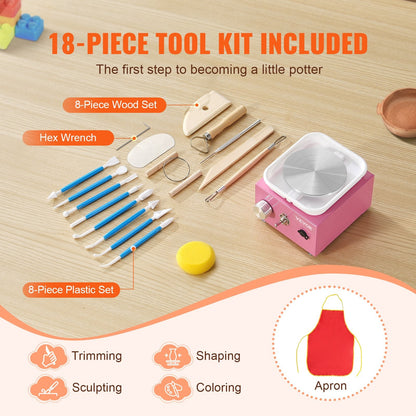 Pink Mini Electric Pottery Wheel, 30W, 0-320 RPM, Ideal for Parent-Child Activities