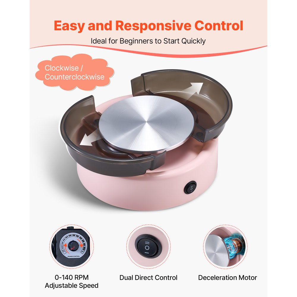 Mini Pottery Wheel Electric Clay Wheel for Kids 158 mm Turntable Pink