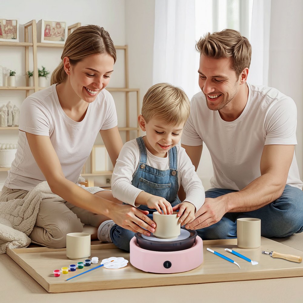 Mini Pottery Wheel Electric Clay Wheel for Kids 158 mm Turntable Pink