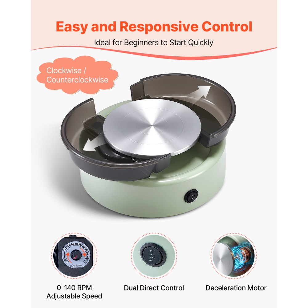 Mini Pottery Wheel Electric Clay Wheel for Kids 158 mm Turntable Green