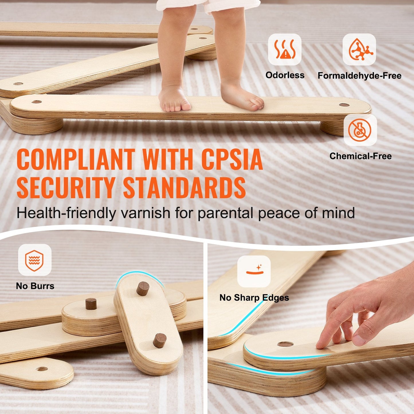 Kids Wooden Balance Beam & Stepping Stones Set with Storage Bag, 6 Pieces