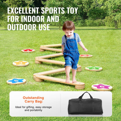 Kids Wooden Balance Beam & Stepping Stones Set with Storage Bag, 6 Pieces