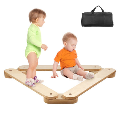 Kids Wooden Balance Beam Set with Stepping Stones and Storage Bag, 3 Pieces