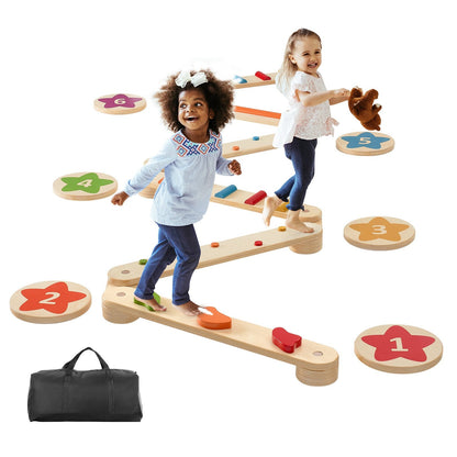 Wooden Kids Balance Beam Set with Stepping Stones - 6 Pieces, Ages 2-6