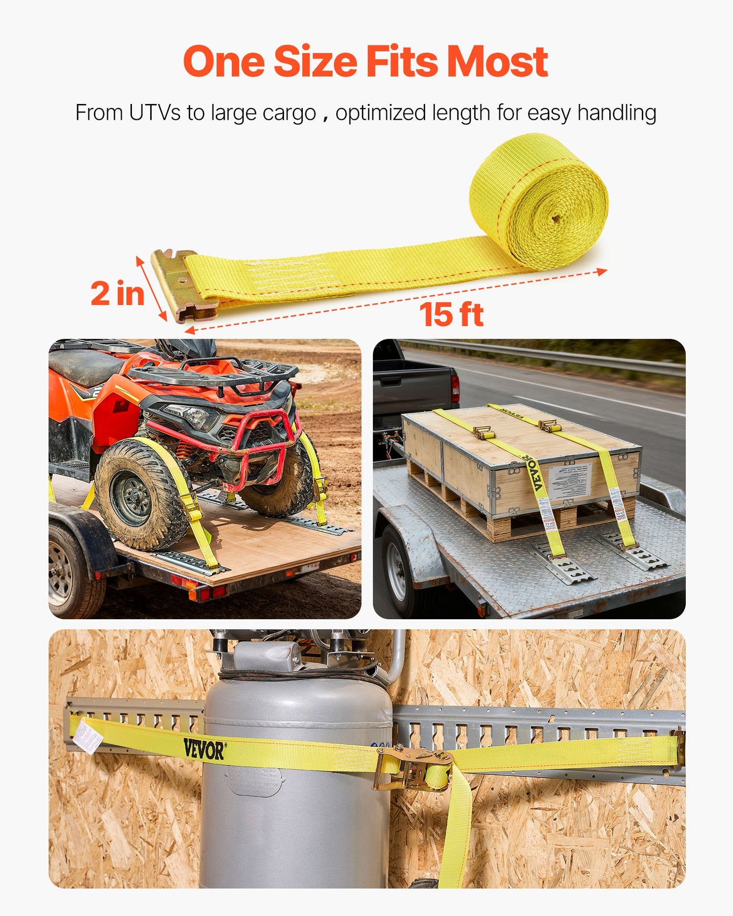 Ratchet Straps, 50.8 mm x 4.6 m, 30 Pack E-Track Tie Down Straps, 1995 kg Break Strength & 662 kg Rated Load, Tie Down Ratcheting for Moving, Trailers, Motorcycles, Kayaks, Car Roof, Yellow