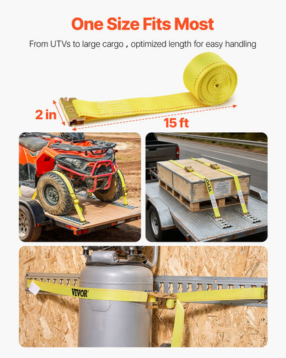 Ratchet Straps, 50.8 mm x 4.6 m, 30 Pack E-Track Tie Down Straps, 1995 kg Break Strength & 662 kg Rated Load, Tie Down Ratcheting for Moving, Trailers, Motorcycles, Kayaks, Car Roof, Yellow