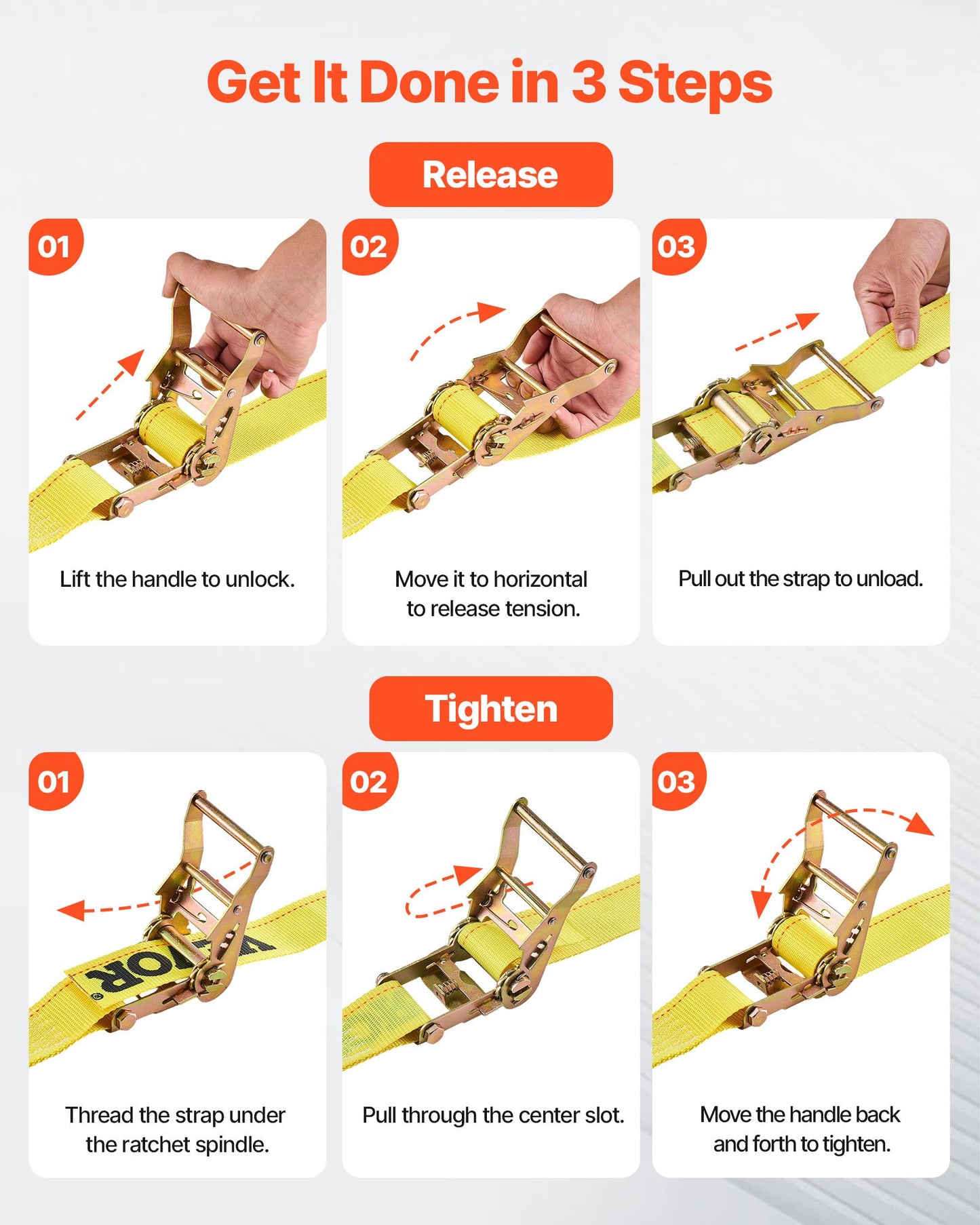 Ratchet Straps, 50.8 mm x 4.6 m, 30 Pack E-Track Tie Down Straps, 1995 kg Break Strength & 662 kg Rated Load, Tie Down Ratcheting for Moving, Trailers, Motorcycles, Kayaks, Car Roof, Yellow