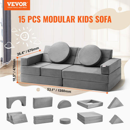 VEVOR Play Couch, 15pcs Modular Kids Nugget Couch, Toddler Foam Sofa Couch with