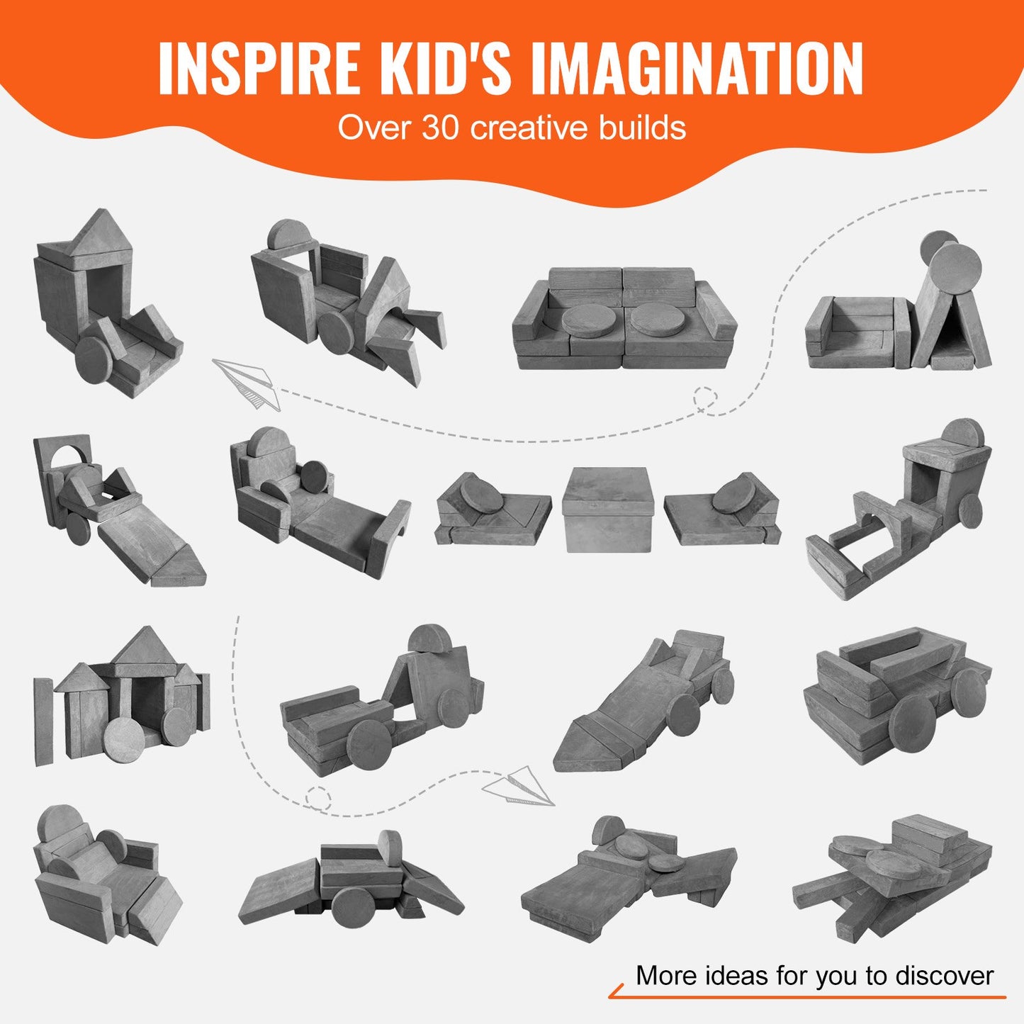 VEVOR Play Couch, 15pcs Modular Kids Nugget Couch, Toddler Foam Sofa Couch with