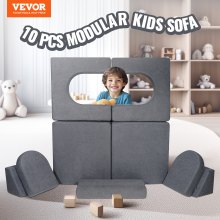 10-Piece Modular Kids Play Sofa with Geometric Design - Grey, 80kg Capacity