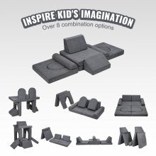 10-Piece Modular Kids Play Sofa with Geometric Design - Grey, 80kg Capacity