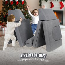 10-Piece Modular Kids Play Sofa with Geometric Design - Grey, 80kg Capacity