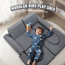 10-Piece Modular Kids Play Sofa with Geometric Design - Grey, 80kg Capacity