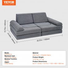 10-Piece Modular Kids Play Sofa with Geometric Design - Grey, 80kg Capacity