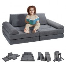 10-Piece Modular Kids Play Sofa with Geometric Design - Grey, 80kg Capacity