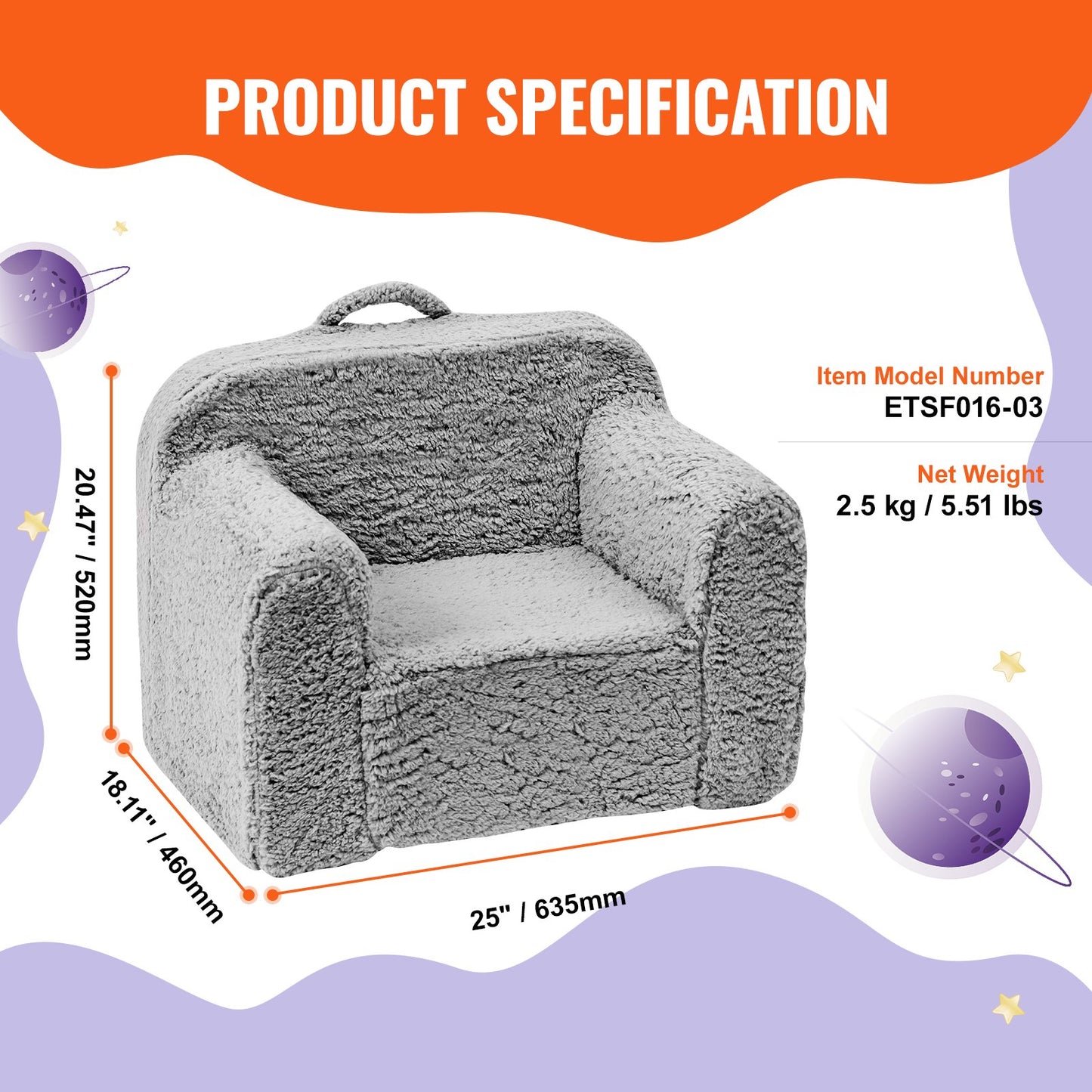 VEVOR Kids Armchair, Kids Sofa with High-density 25D Sponge, Snuggly-Soft Toddler