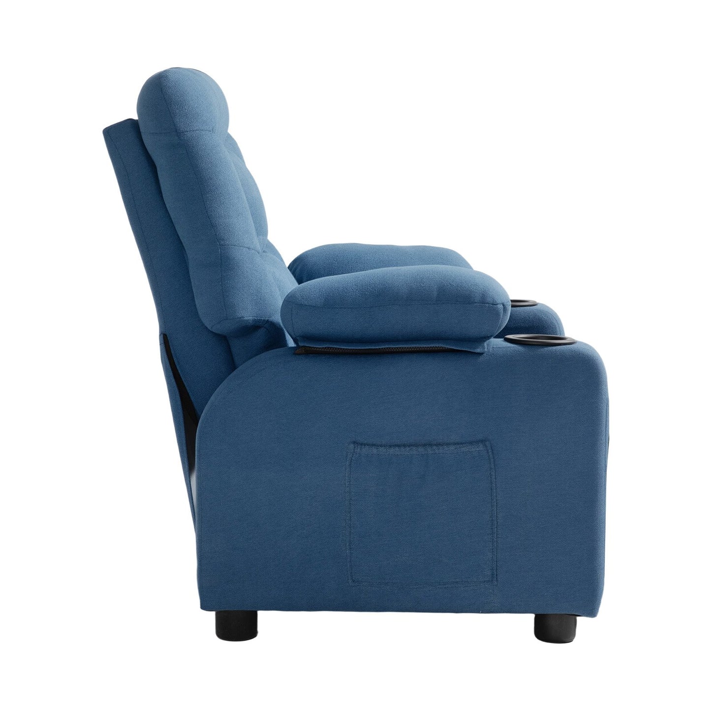 Kids Recliner Chair, Toddler Lounger with Cup Holders & Pockets, 107° to 126° Adjustable Back, Breathable Polyester Upholstery Reclining Sofa with Foot-rest, for Boys and Girls, Children (Blue)