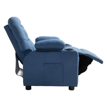 Kids Recliner Chair, Toddler Lounger with Cup Holders & Pockets, 107° to 126° Adjustable Back, Breathable Polyester Upholstery Reclining Sofa with Foot-rest, for Boys and Girls, Children (Blue)