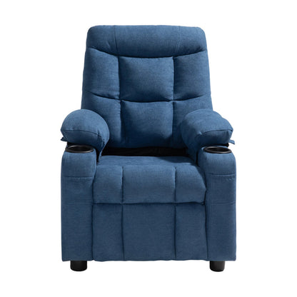 Kids Recliner Chair, Toddler Lounger with Cup Holders & Pockets, 107° to 126° Adjustable Back, Breathable Polyester Upholstery Reclining Sofa with Foot-rest, for Boys and Girls, Children (Blue)