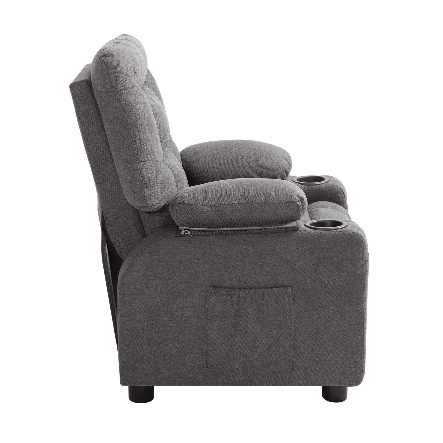 Kids Recliner Chair, Toddler Lounger with Cup Holders & Pockets, 107° to 126° Adjustable Back, Breathable Polyester Upholstery Reclining Sofa with Foot-rest, for Boys and Girls, Children (Gray)