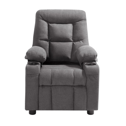 Kids Recliner Chair, Toddler Lounger with Cup Holders & Pockets, 107° to 126° Adjustable Back, Breathable Polyester Upholstery Reclining Sofa with Foot-rest, for Boys and Girls, Children (Gray)