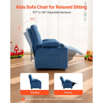 VEVOR Kids Reclining Chair Toddler Recliner with Cup Holders and Pockets (Blue)