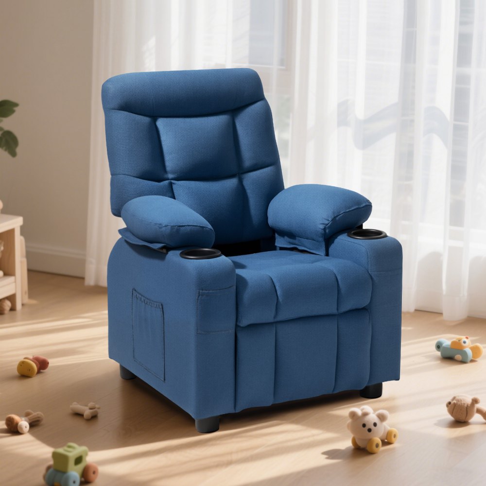 VEVOR Kids Reclining Chair Toddler Recliner with Cup Holders and Pockets (Blue)