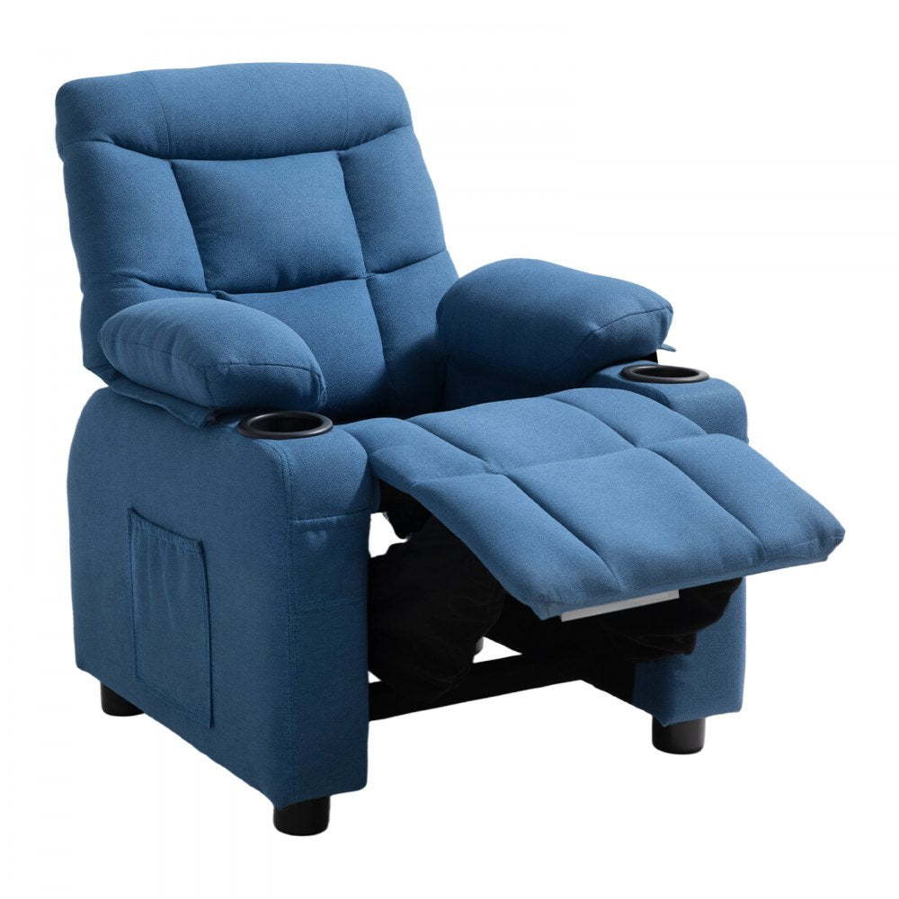 VEVOR Kids Reclining Chair Toddler Recliner with Cup Holders and Pockets (Blue)