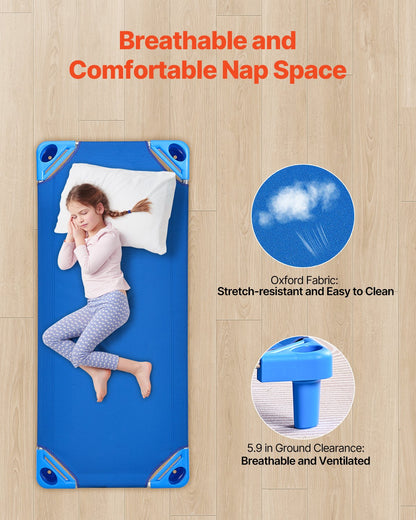 VEVOR Stackable Kiddie Cot 52" x 23" Daycare Nap Cots for Kids Blue (Pack of 4)