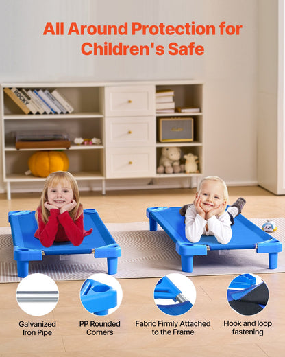 VEVOR Stackable Kiddie Cot 52" x 23" Daycare Nap Cots for Kids Blue (Pack of 6)